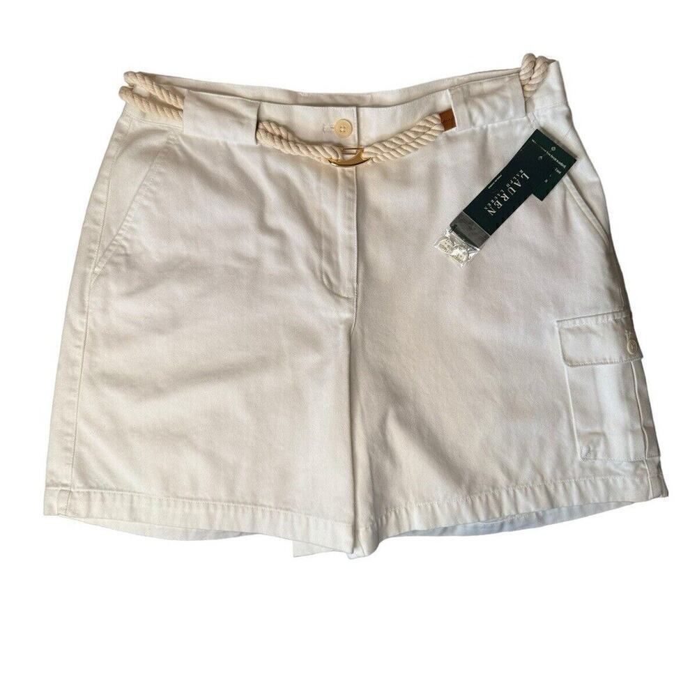 Ralph Lauren NEW Women's White Shorts Size 14 7" Inseam, Rope Belt Cotton